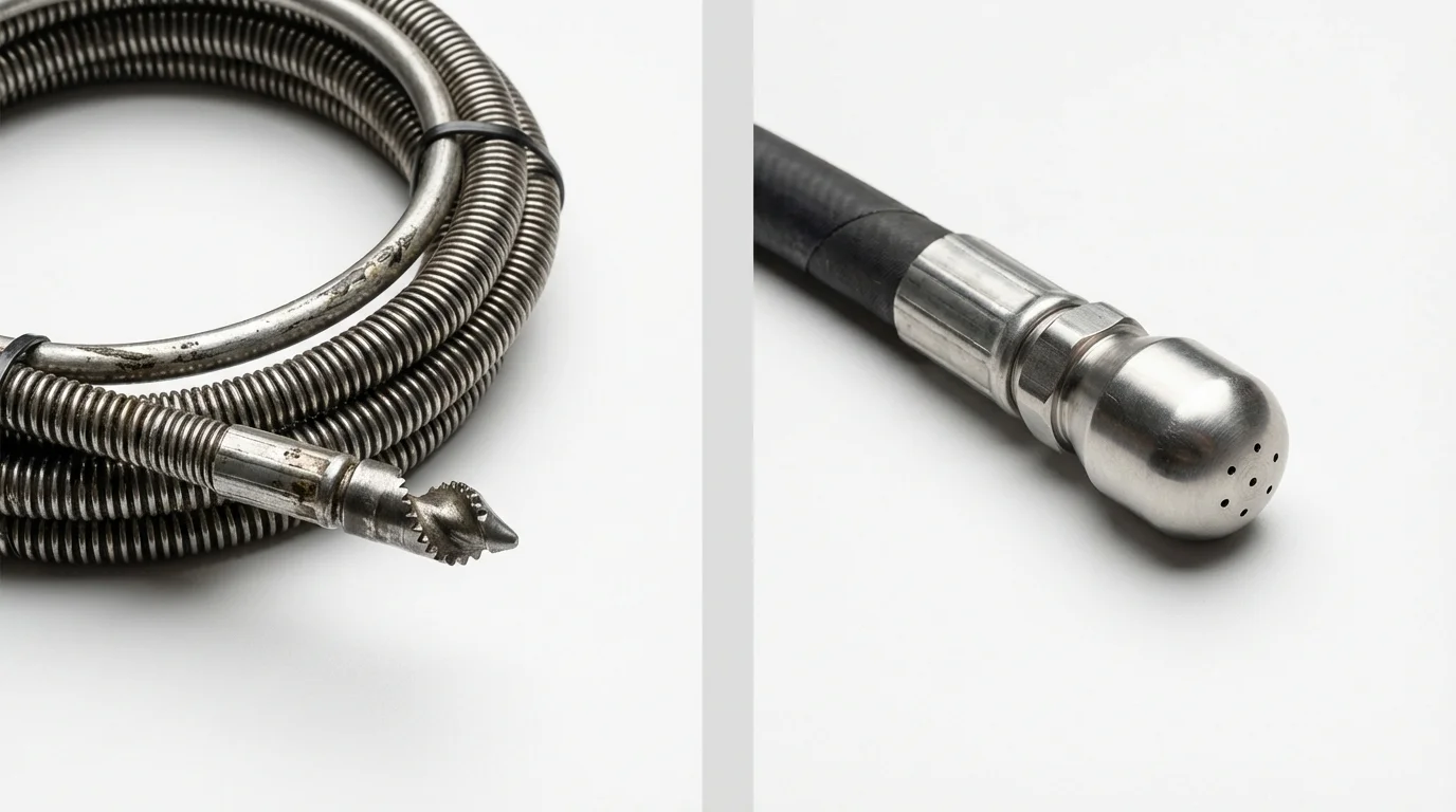 Drain snake cable and hydro jetting nozzle used for drain cleaning in Kenduskeag, ME