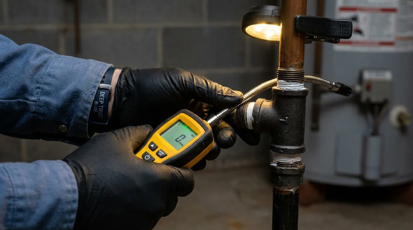 Gas leak detection with electronic sniffer by Johns Plumbing LLC in Kenduskeag