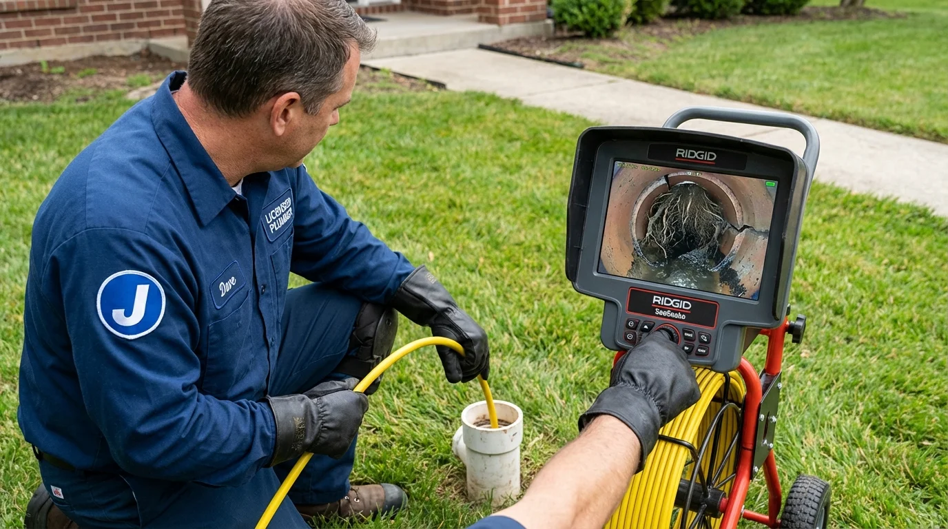 Sewer camera inspection being performed by Johns Plumbing LLC in Kenduskeag