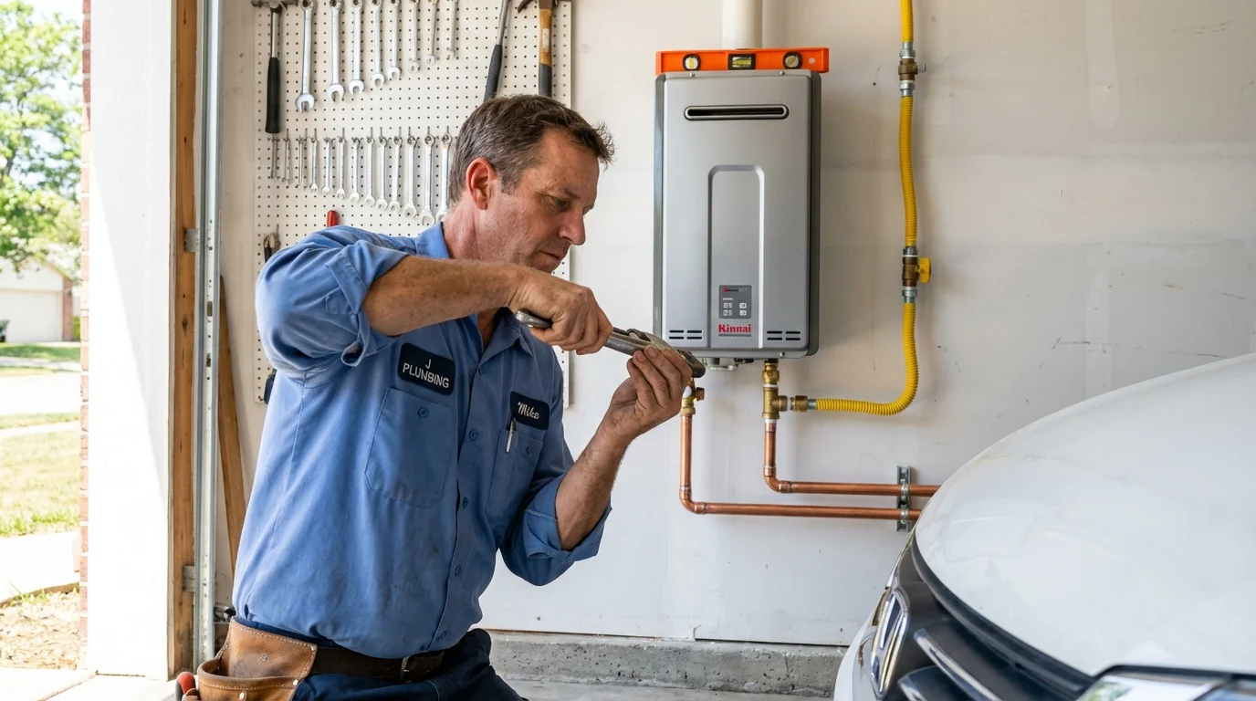 Tankless water heater installation by a Johns Plumbing LLC plumber in Kenduskeag